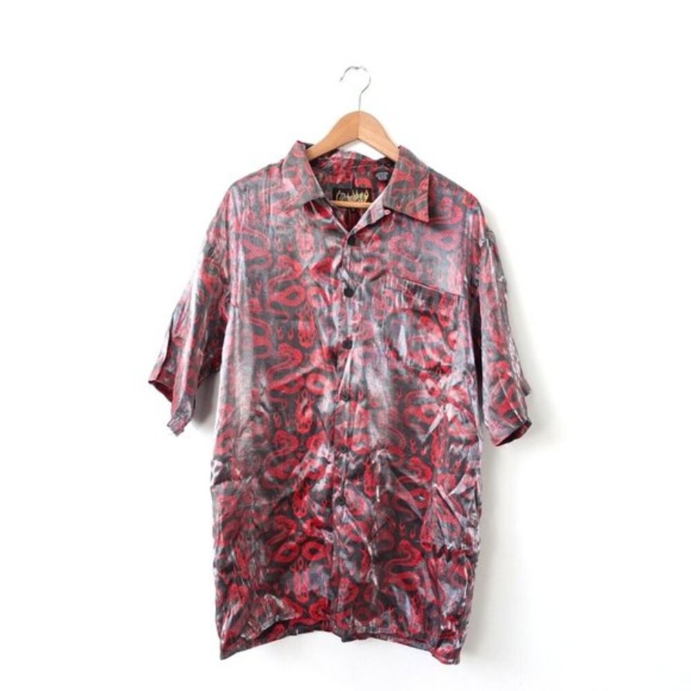 DRAGONFLY Red Snake Shirt Mens‎ XL Eclectic Boho Cobra Rockabilly VINTAGE 90s